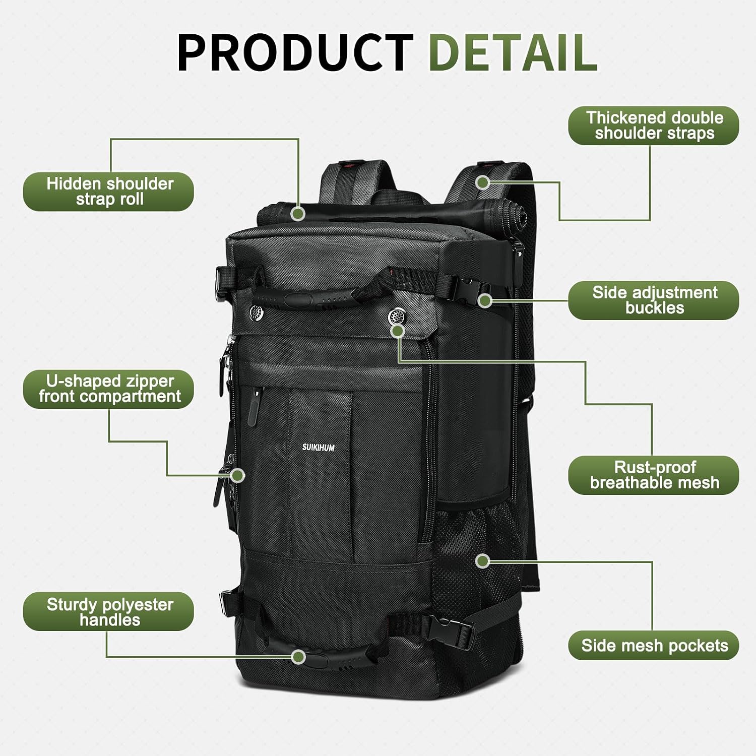 Large Travel Backpack, 17 Inch Laptop Backpack 40L Carry-On Bag Water-Resistant Flight Approved W/Shoulder Strap+Anti-theft Lock for Casual Travel Outdoor, Black