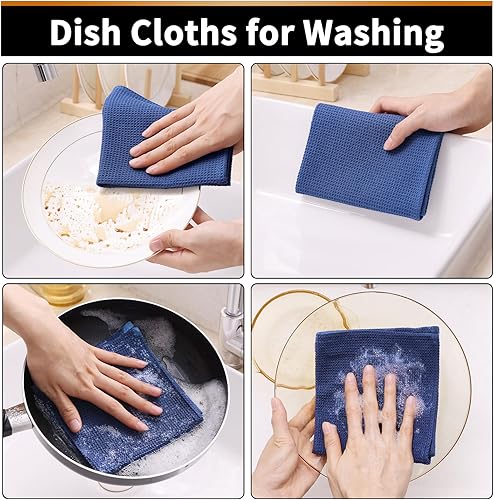 Miniatura 4 de Paños de cocina 100% algodón con tejido de gofre, paquete de 8 paños de cocina súper suaves y absorbentes, trapos de secado rápido, 12 x 12