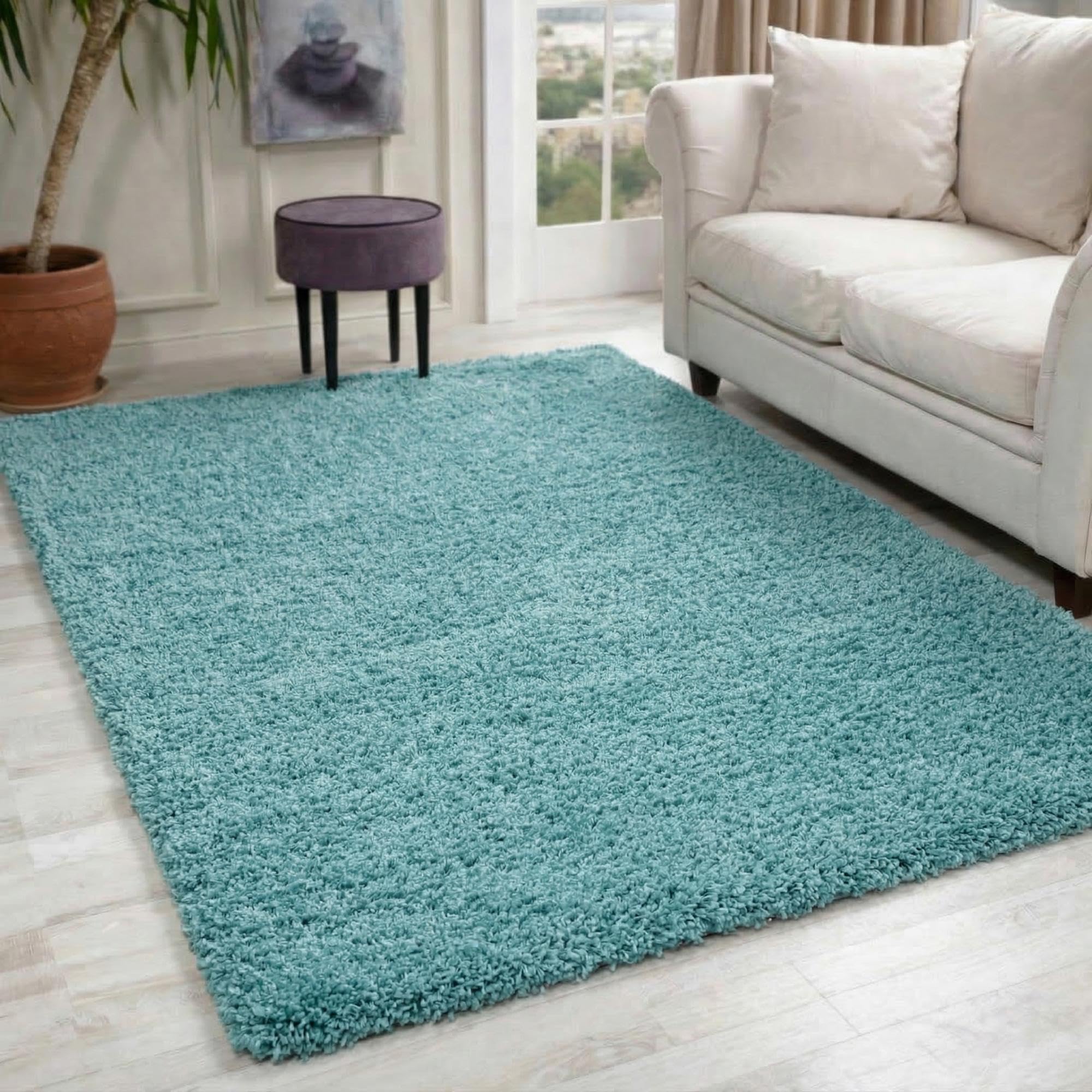 Serdim Rugs Tapis à Poils Longs en polypropylène pour Salon Bleu Canard 120 x 170 cm