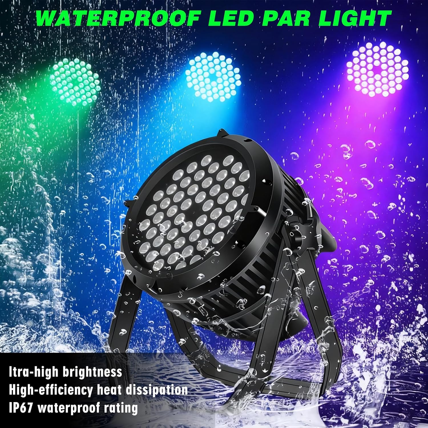Led Stage Lights, 54x3w RGBW Waterproof Led Par Light, IP67 DMX Outdoor LED Uplight