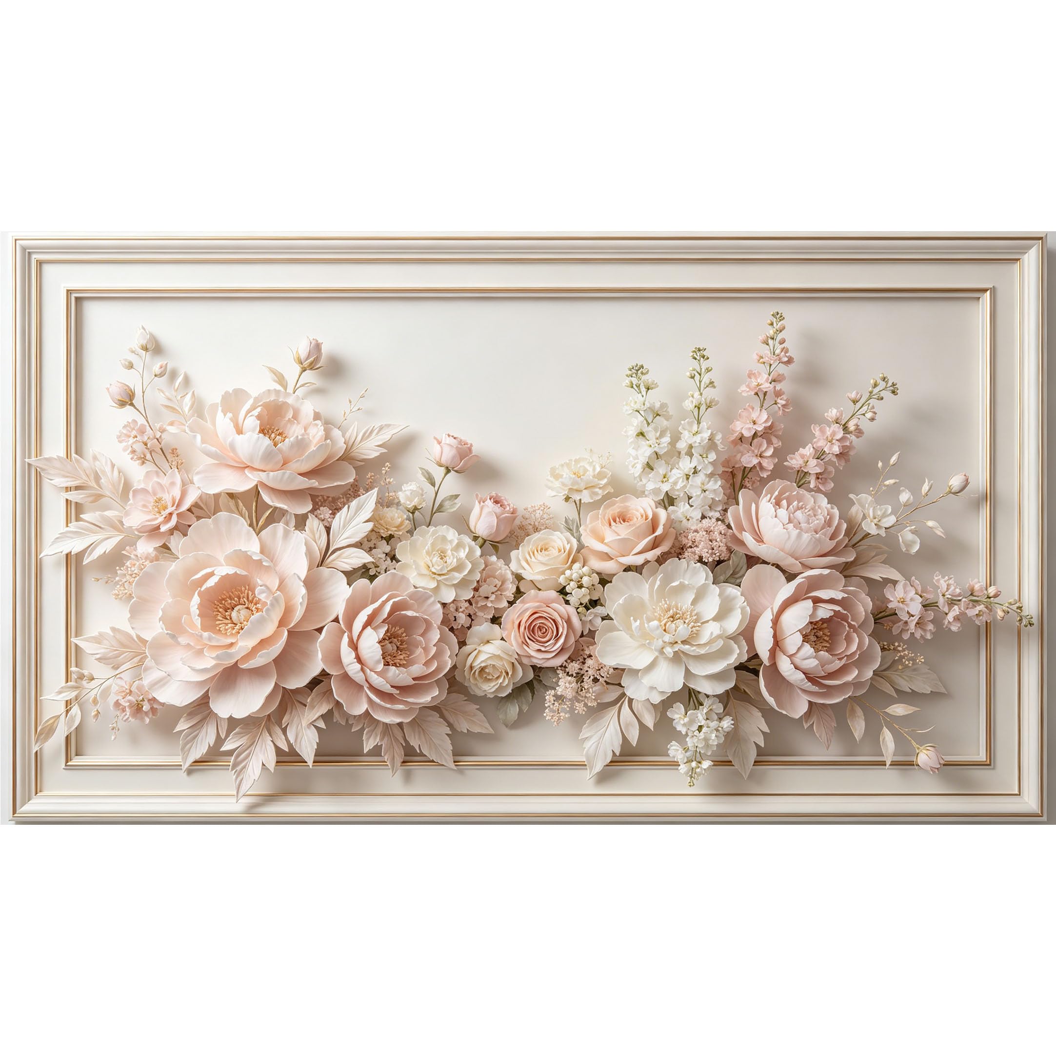 QZLITHOTIC 50x90cm3D Framed Wall Art， Botanical Floral Blossom Self‑Adhesive Mural， Water‑Activated Peel & Stick Fabric Decor Wall Decal for Bedroom Living Room