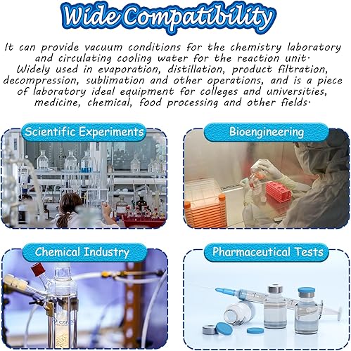 Miniatura 5 de Bomba de vacío de agua de circulación vertical, tanque de acero inoxidable de gran capacidad de 55 L, 5 cabezales de succión con juntas de cobre,