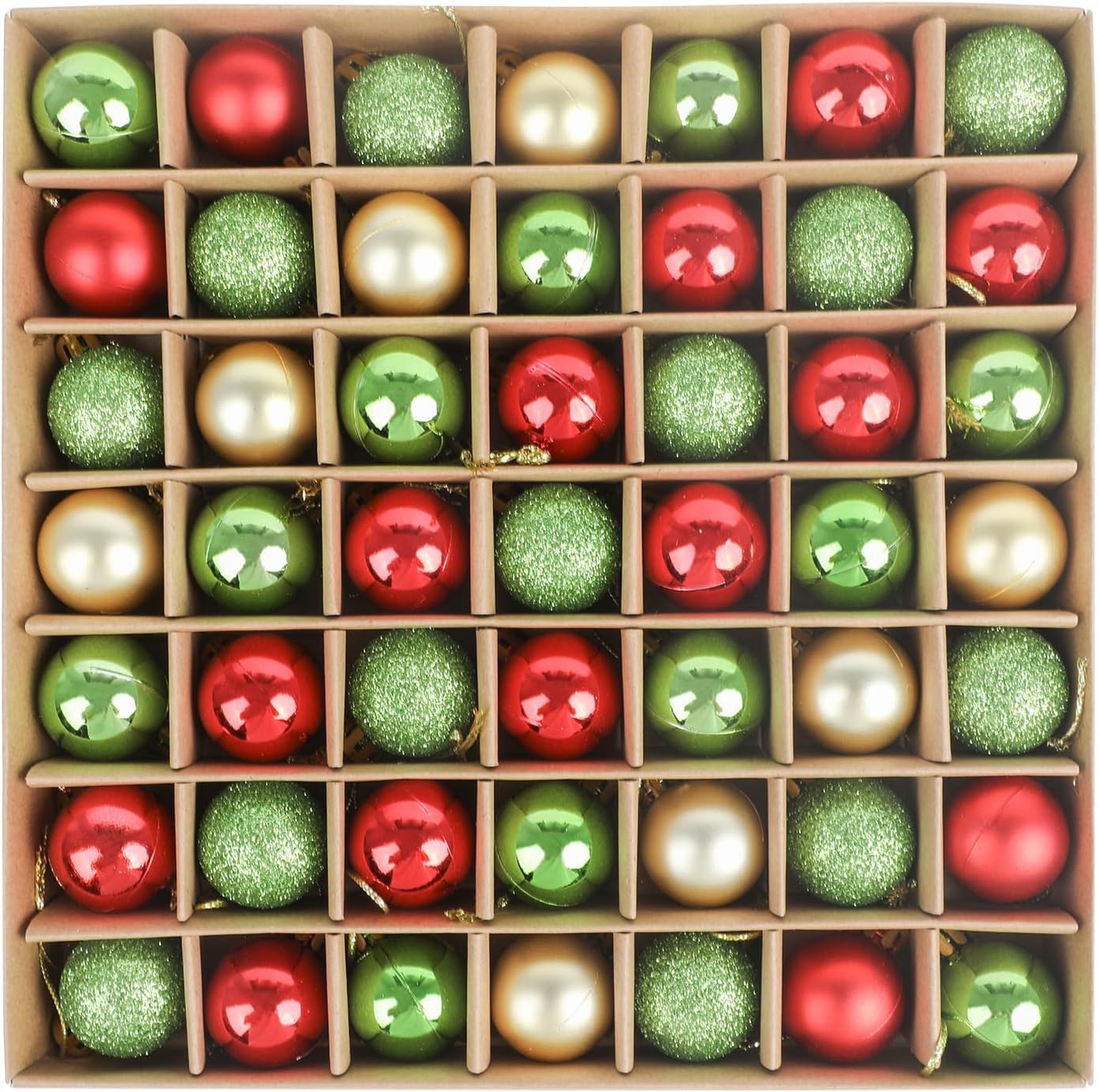 SULOLI 49PCS Bolas de Navidad de 3cm，Conjunto de Bolas de Navidad，Hermosa Bola de Árbol de Navida,Bolas Navideñas de Plástico para Decoración del Banquete de Boda，Cumpleaños(Verde, Rojo y Amarillo)