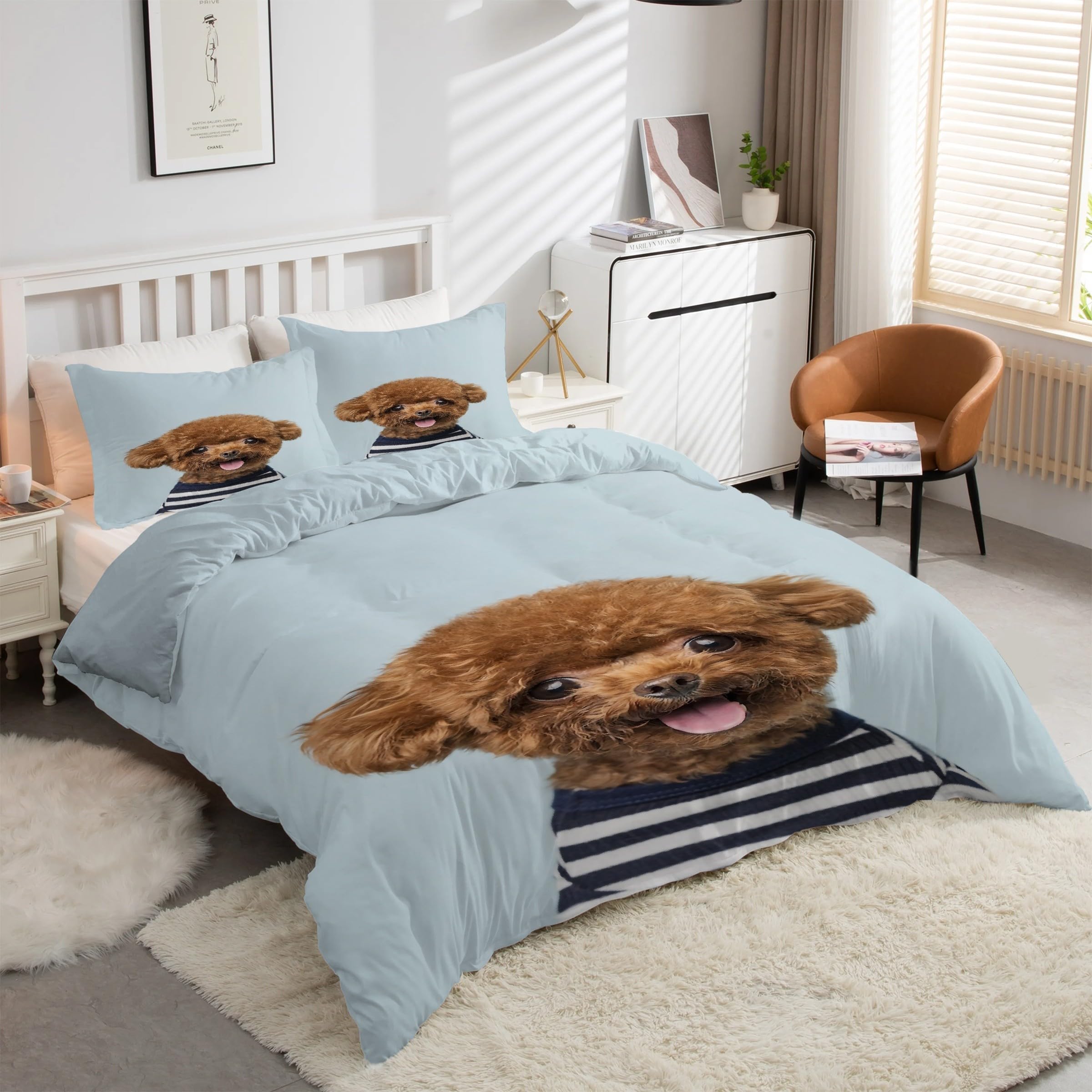 Housse de Couette 200x200 Caniche Anti-Pli avec Fermeture Éclair pour Entretien Facile