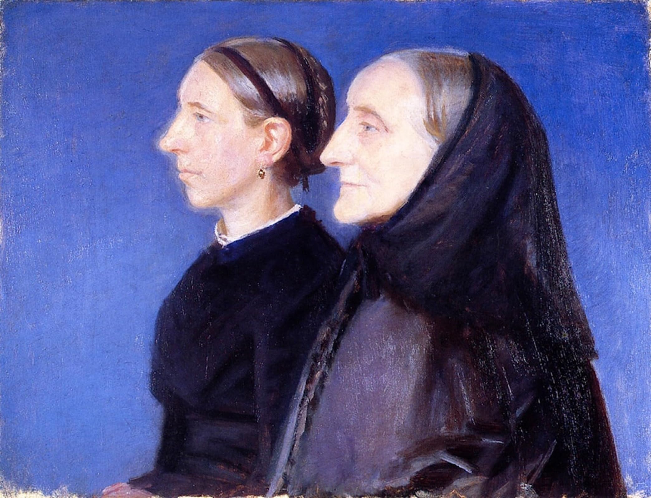 Posteriik No Frame Vintage Print Pop Art Landscape Artwork Portrait Of Ane Hedvig And Her Daughter Hulda By Anna Ancher Art Prints For Office Home Decor 60X90cm