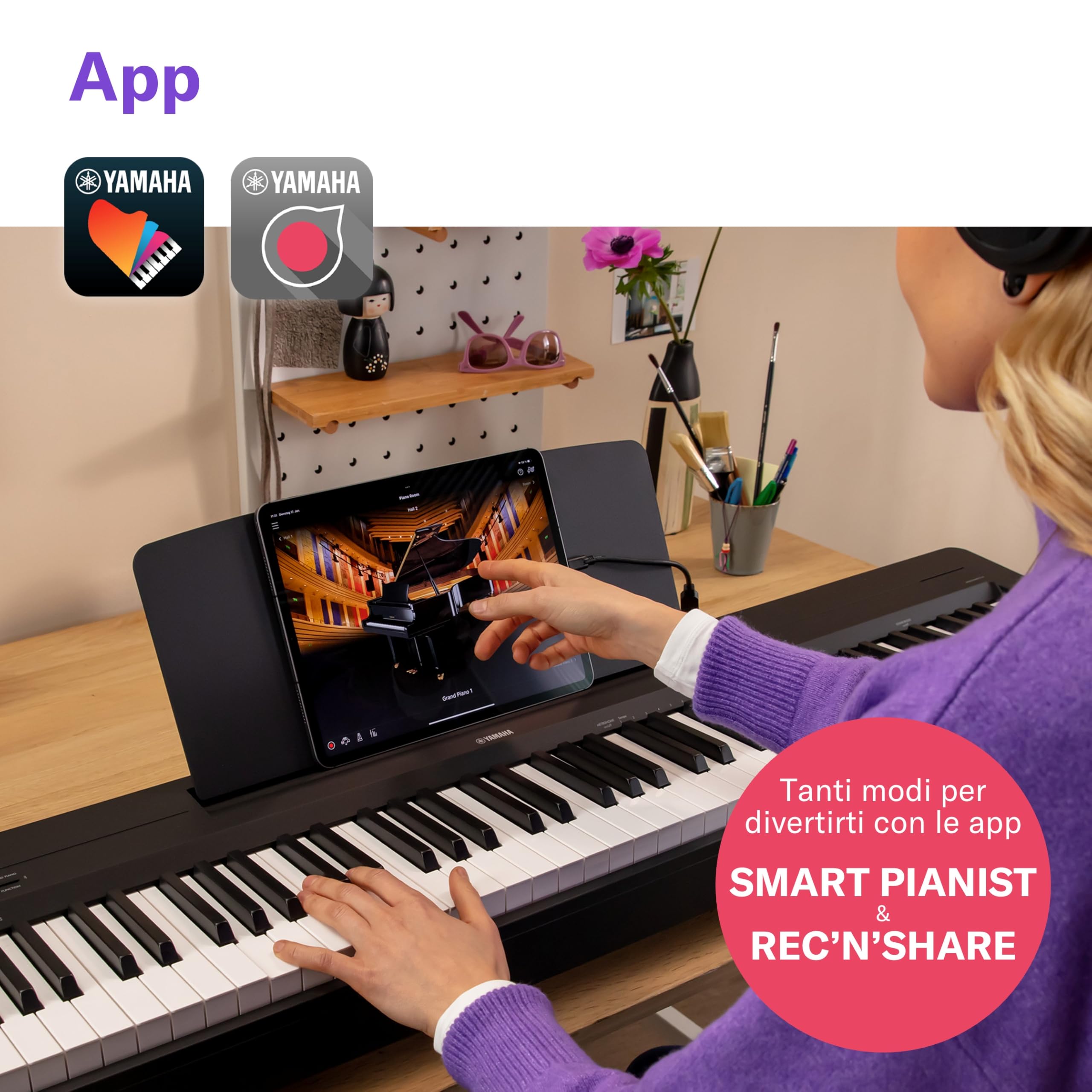 Yamaha P-145BT Digital Piano, 88 Tasti Pesati, Graded Hammer Compact, Bluetooth, Nero