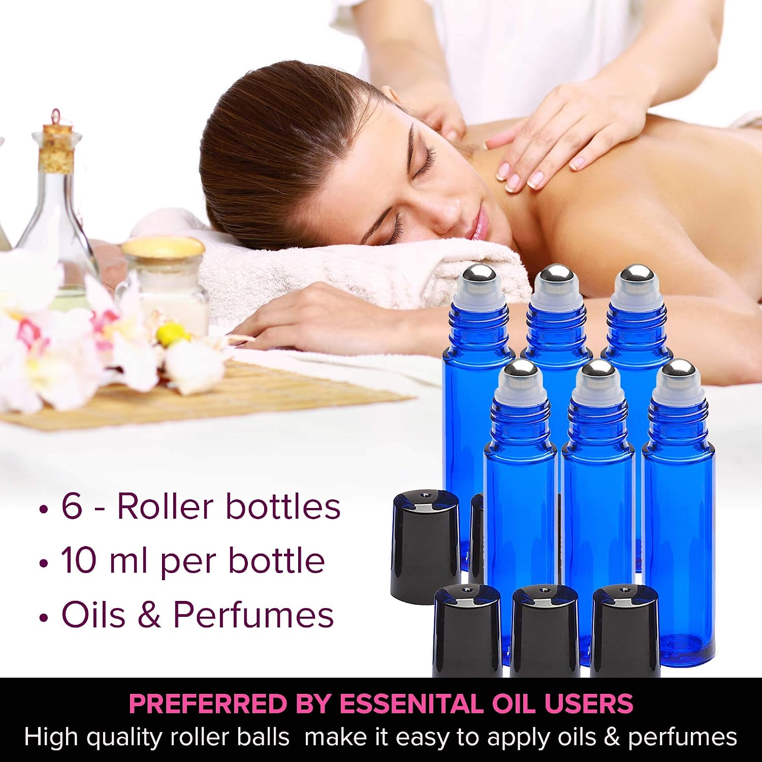 Ultimate Essential Oil Roller Bottles Set With Stainless Steel Balls, 6 Pack 10ml Dark Blue Leakproof Glass Bottle With 7 Rollerballs For Perfume & Aromatherapy Oils 1 Funnel + Opener & 192 Labels