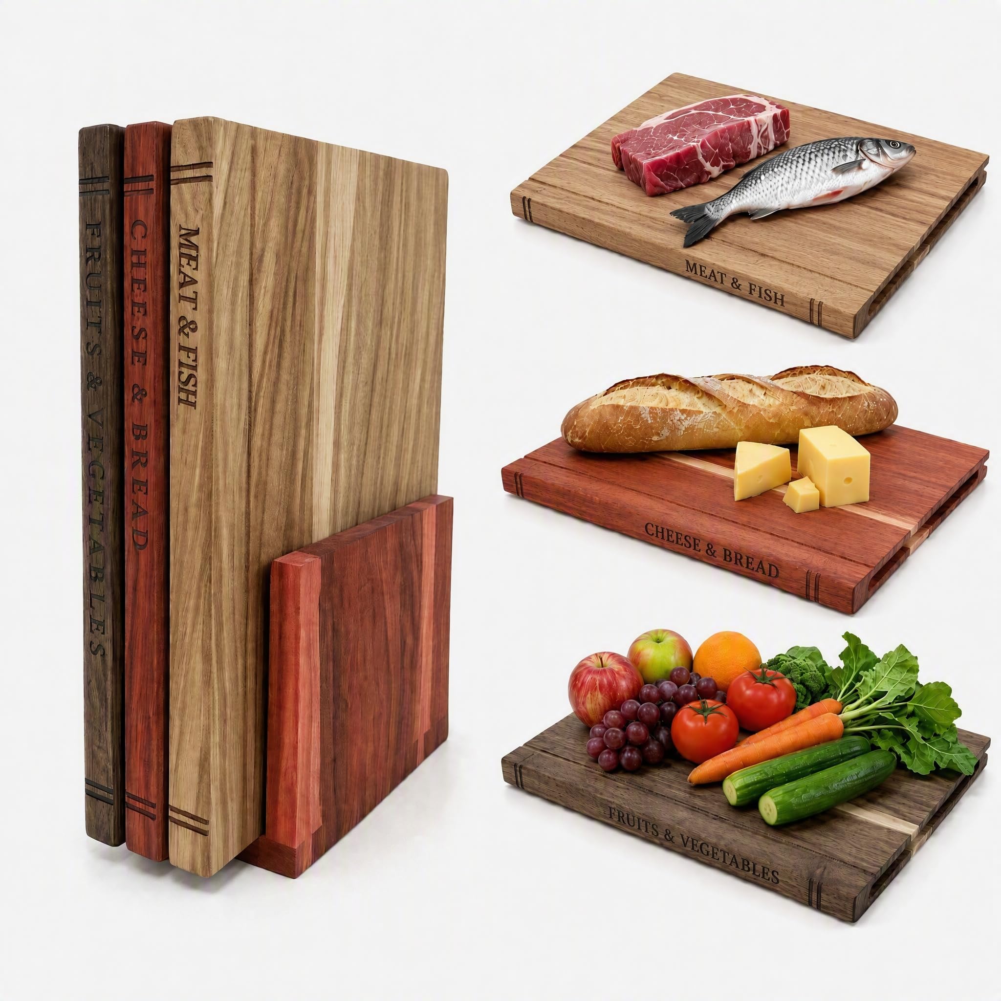 Photo 1 of Solid Acacia Wooden Cutting Boards That Look Like Books, Decorative Book Shaped Cutting Board Library Set for Kitchen, Unique Gift for Book Lovers & Home Cooks (Mixed color 4)