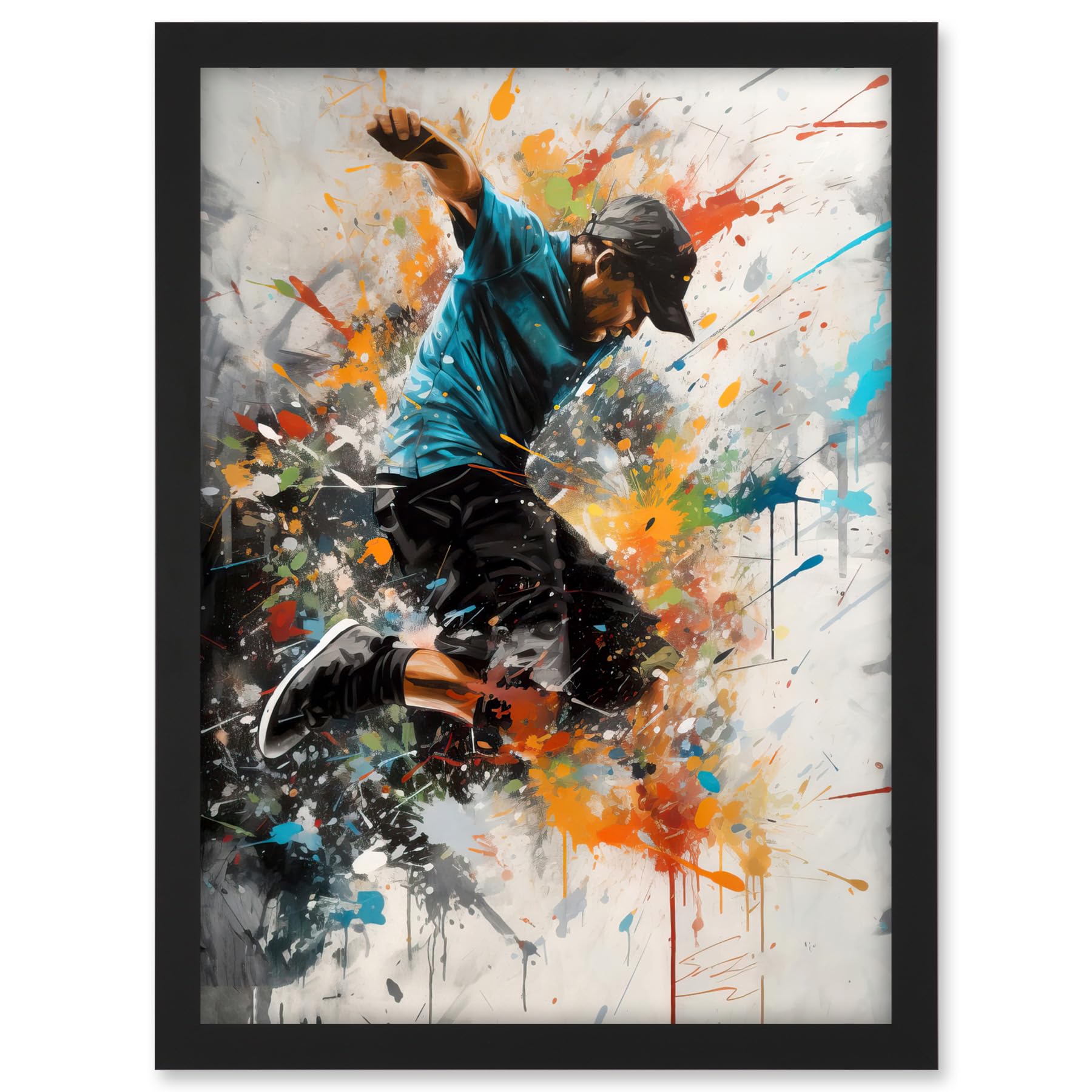Artery8 Parkour Jump Urban Sport Paint Splat Action Shot Artwork Framed A3 Wall Art Print