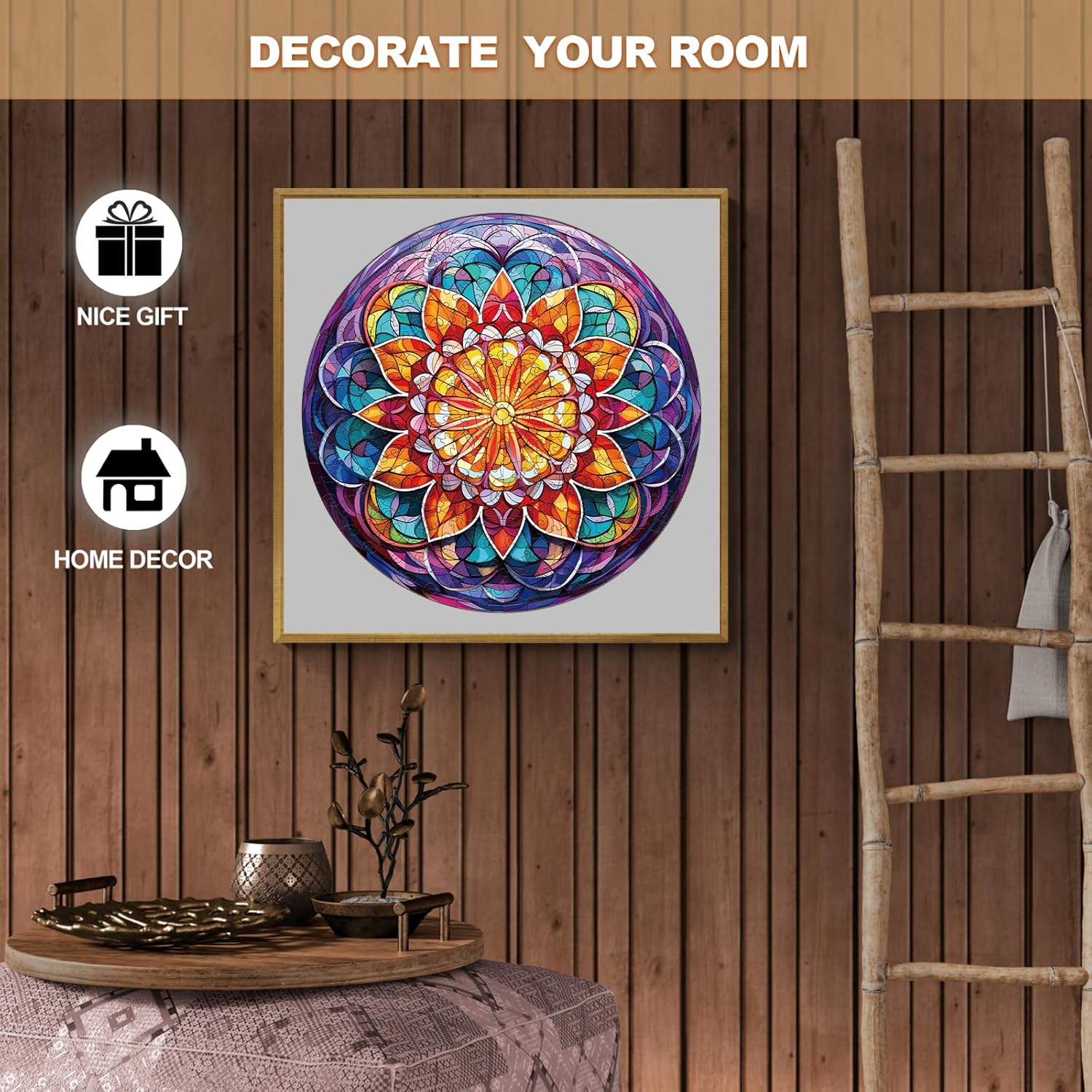 WOODBESTS Wooden Puzzles for Adults, Church Glass Mandala Wood Puzzle Adult, Unique Animal Shape Wooden Jigsaw Puzzles, Puzzle Game Gifts for Family Friends Birthday (200pcs, M-11.4 * 11.4in)