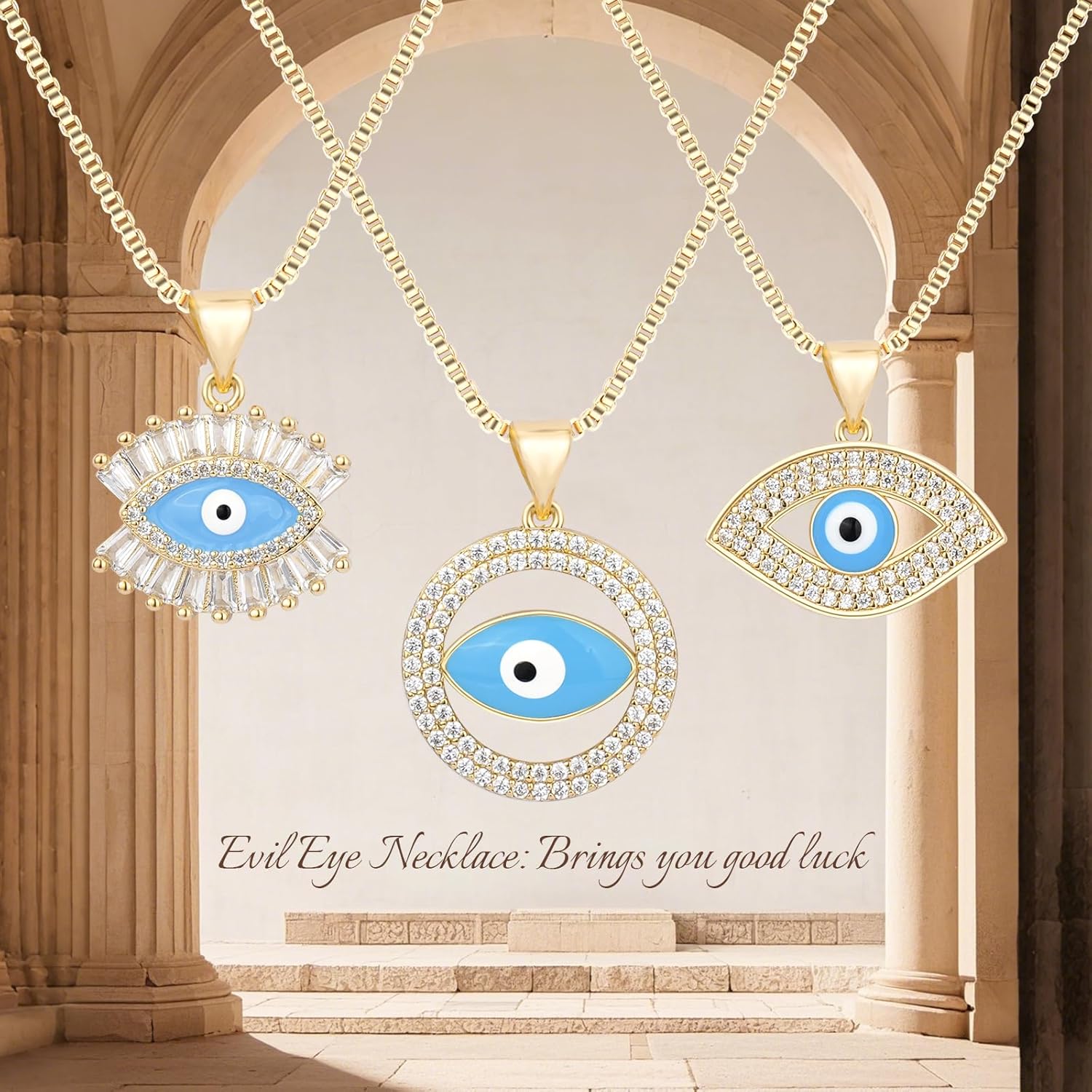 Evil Eye Necklace for Women 14K Gold Plated Necklace, Turkish Protection Symbol Pendant Jewelry Gift, Hypoallergenic Adjustable Chain 18-20 Inch - Image 6