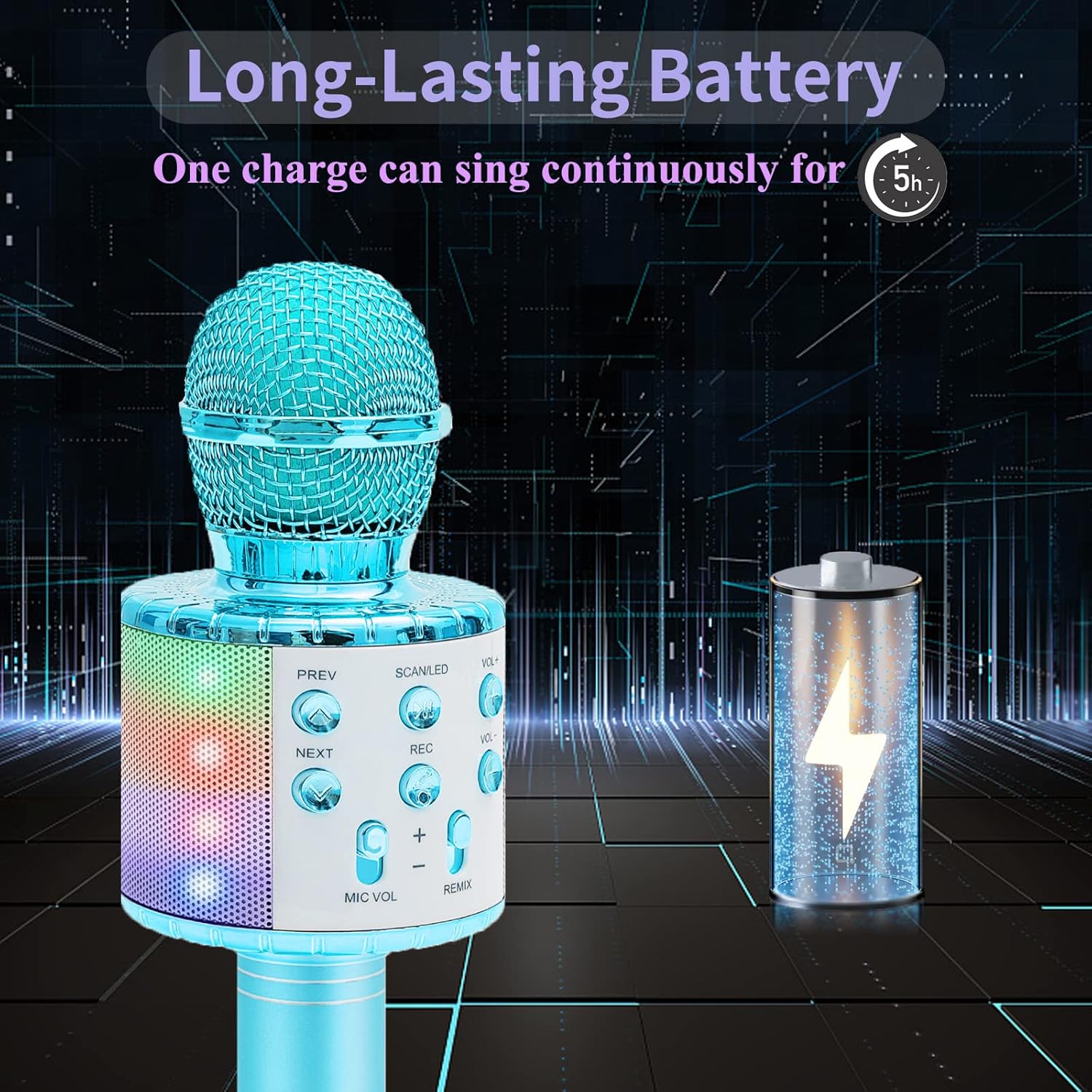 Karaoke Microphone for Kids Bluetooth Karaoke Kids Microphone Wireless Portable Handheld Singing Karaoke Machine Speaker 5 6 7 8 9 Years Old Toys Gift for Girls Boy (1 Pack, Blue)