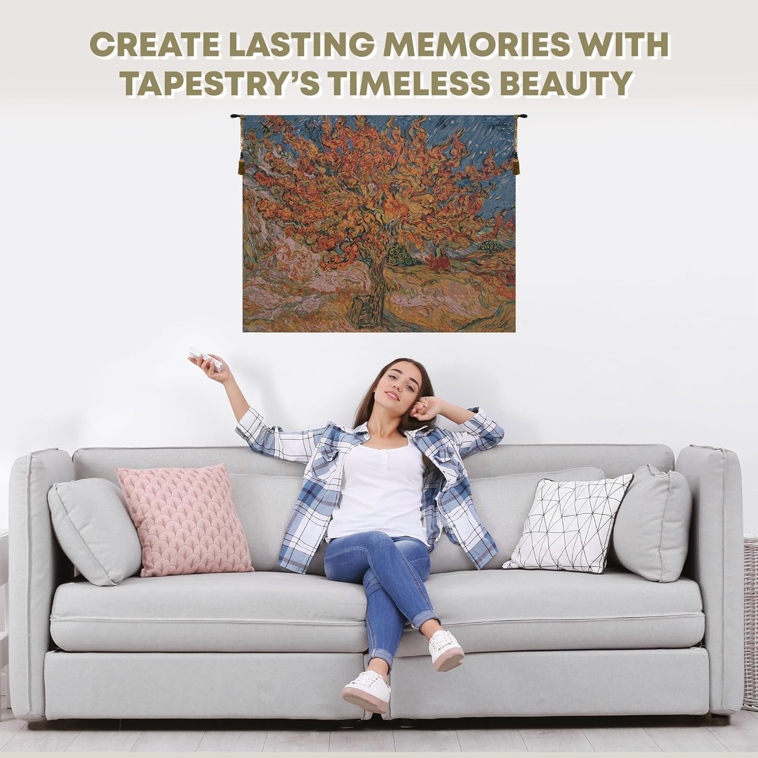 C Charlotte Home Furnishings Inc The Mulberry Tree Belgian Tapestry Wall Hanging | Viscose Cotton and Polyester Blend Wall Art | 34 in. x 42 in. | Home Decor Accents | Inspired by Vincent Van Gogh