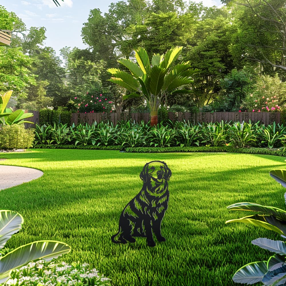 WADORN Piquet Décoratif en Métal de Chien - Statue d'Extérieur Jardin Golden Retriever Silhouette - Art en Métal Ornement Cadeau pour Pelouse, Cour et Patio