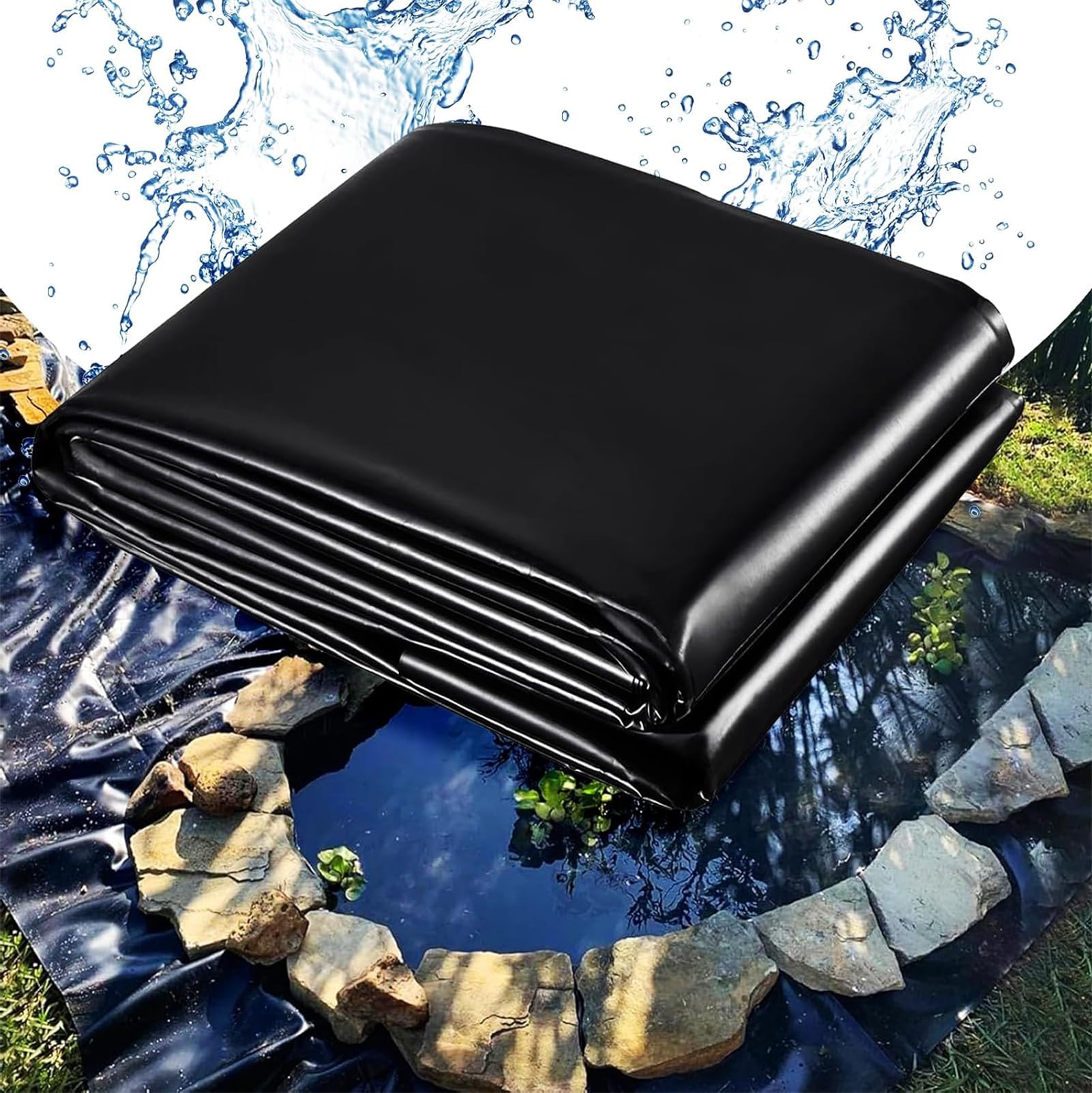 PVC Folie schwarz 2.5x6m,Premium PVC Teichfolie, wasserdicht, reißfeste, Kann Wiederverwendet, Teichplane für Fischteiche, Brunnen, Wassergarten und Wasserfall