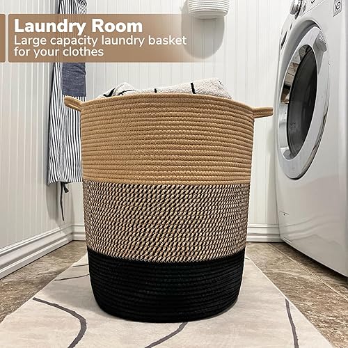 Miniatura 17 de INDRESSME Cesta de lavandería para bebé, cesta de lavandería para niños, cesta de almacenamiento alta para sala de estar, cesta de cuerda para Gris