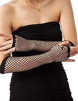Vista 3 de Lone - Guantes de red sin dedos para mujer, malla de malla para brazo, emo, gótico, punk, 80, accesorios para escena