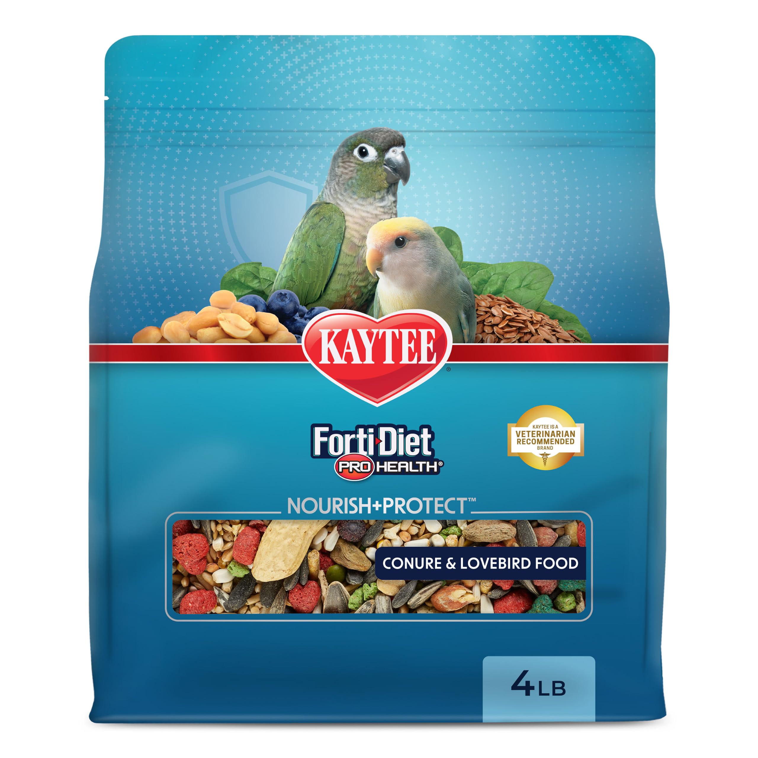 Kaytee Forti-Diet Pro Health Nourish+Protect Conure & Lovebird Food, 4 lb | Balanced digestion. Conure food with prebiotics a