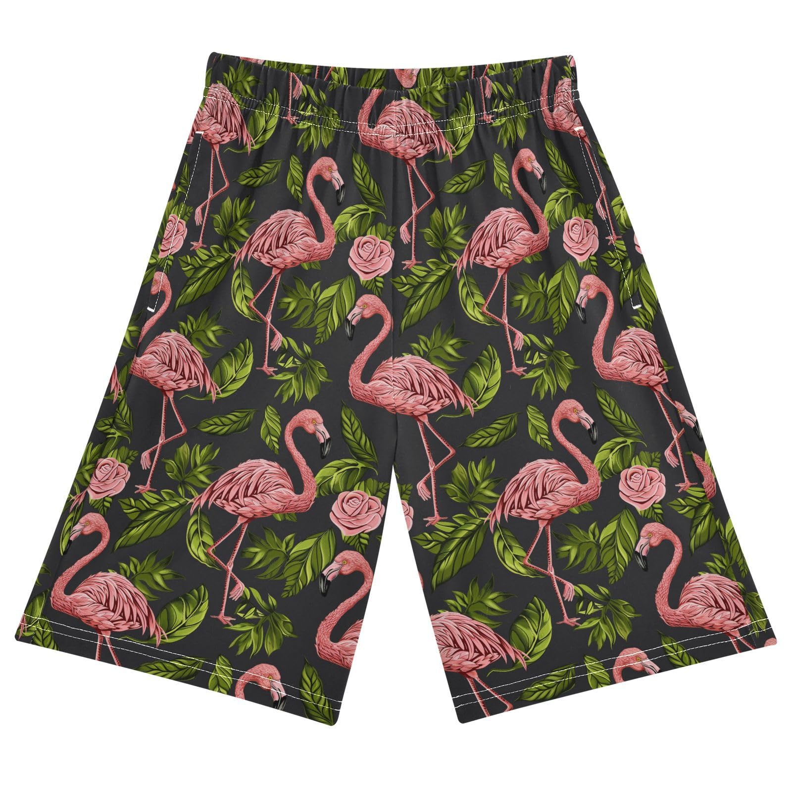 ALAZA Tropical Pink Flamingo Youth Athletic Shorts for Boys and Girls Size 11-12 Years
