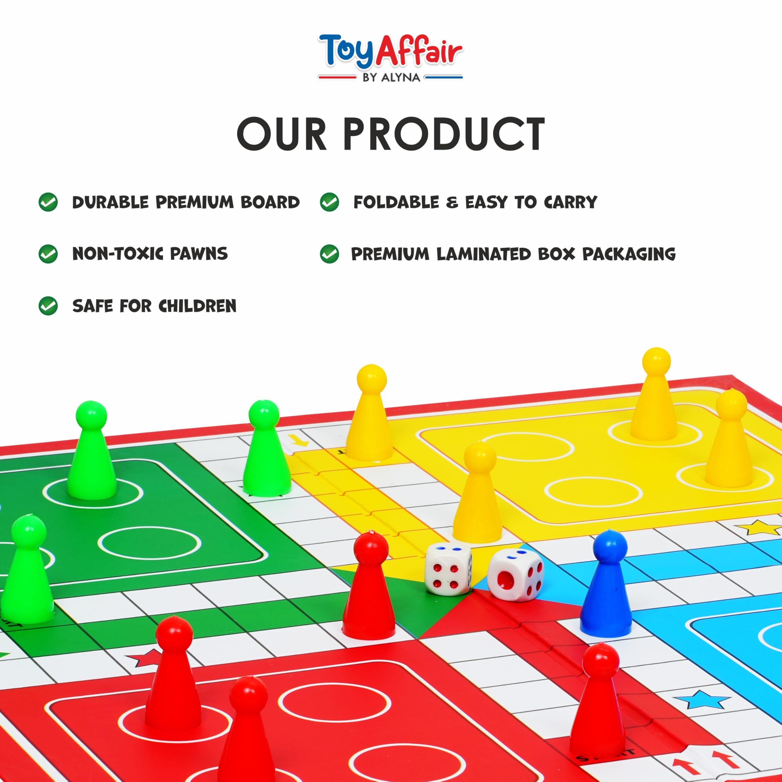 ToyAffair 2 in 1 Ludo with Snakes and Ladders Board Game Double Sided (38 x 38 cm) Family Board Game for Kids and Adults Age 6+ 2-4 Players Classic Indoor Strategy and Party Game 3