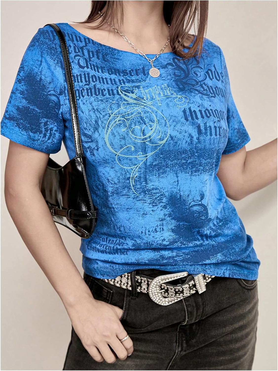 SOLY HUX Women's Y2k Goth Graphic Tees Off The Shoulder Short Sleeve Vintage T Shirt Streetwear Summer Going Out Tops - Image 3