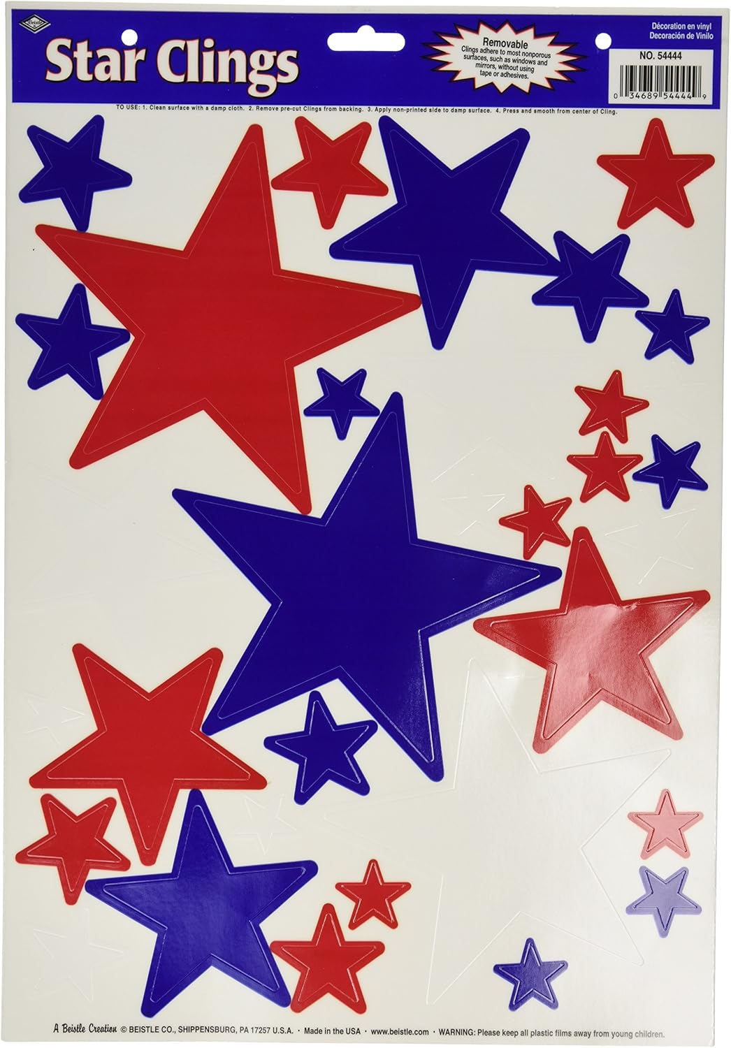 Star Clings (asstd red, white, blue) Party Accessory (1 count) (36/Sh)