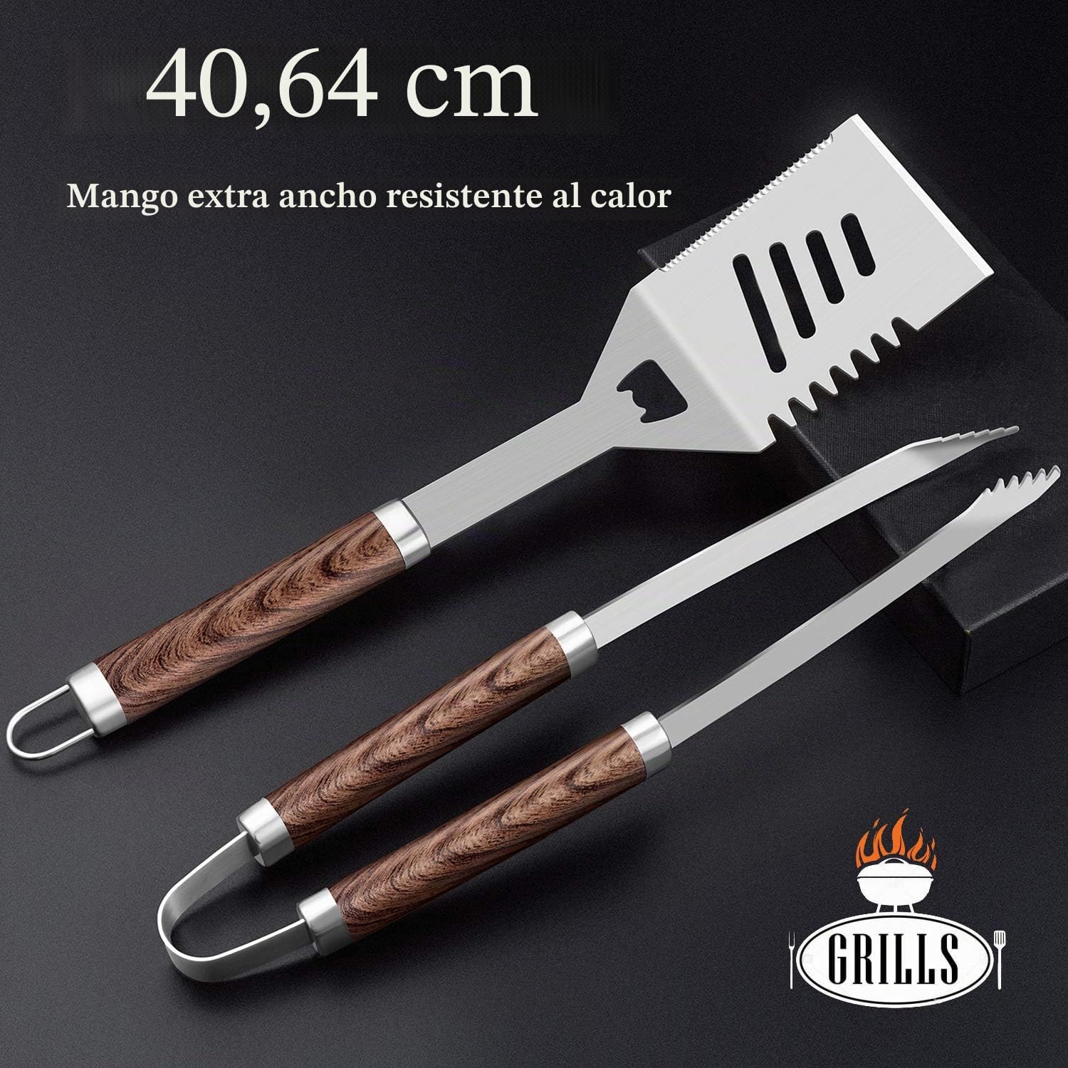 ROMANTICIST Juego de 30 Herramientas de Barbacoa para Hombre, de Acero Inoxidable, con termómetro, con Carcasa de Aluminio, Color marrón