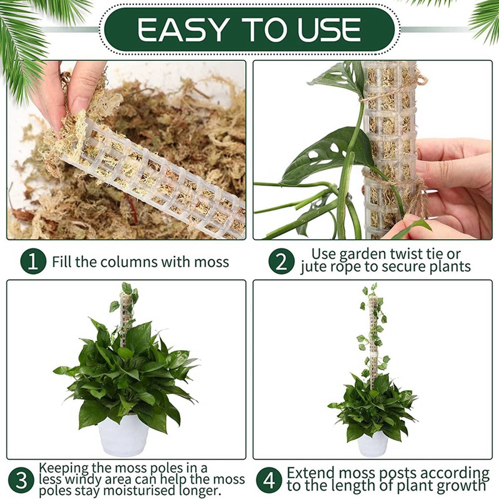 Lot de 24 piquets en fibre de empilables pour plantes Monstera - Support en plastique pour sphaigne