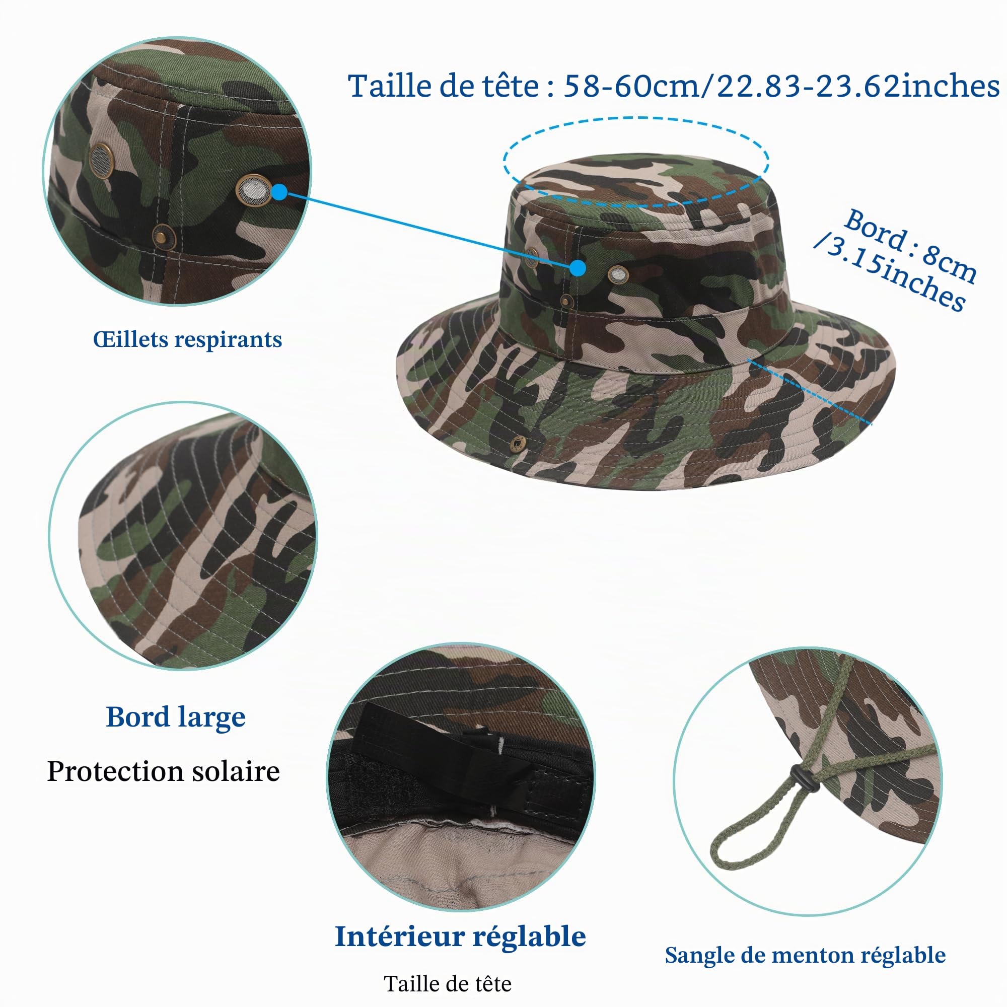 ZLYC Eté Camouflage Chapeau de Soleil Safari Chapeau pour Homme
