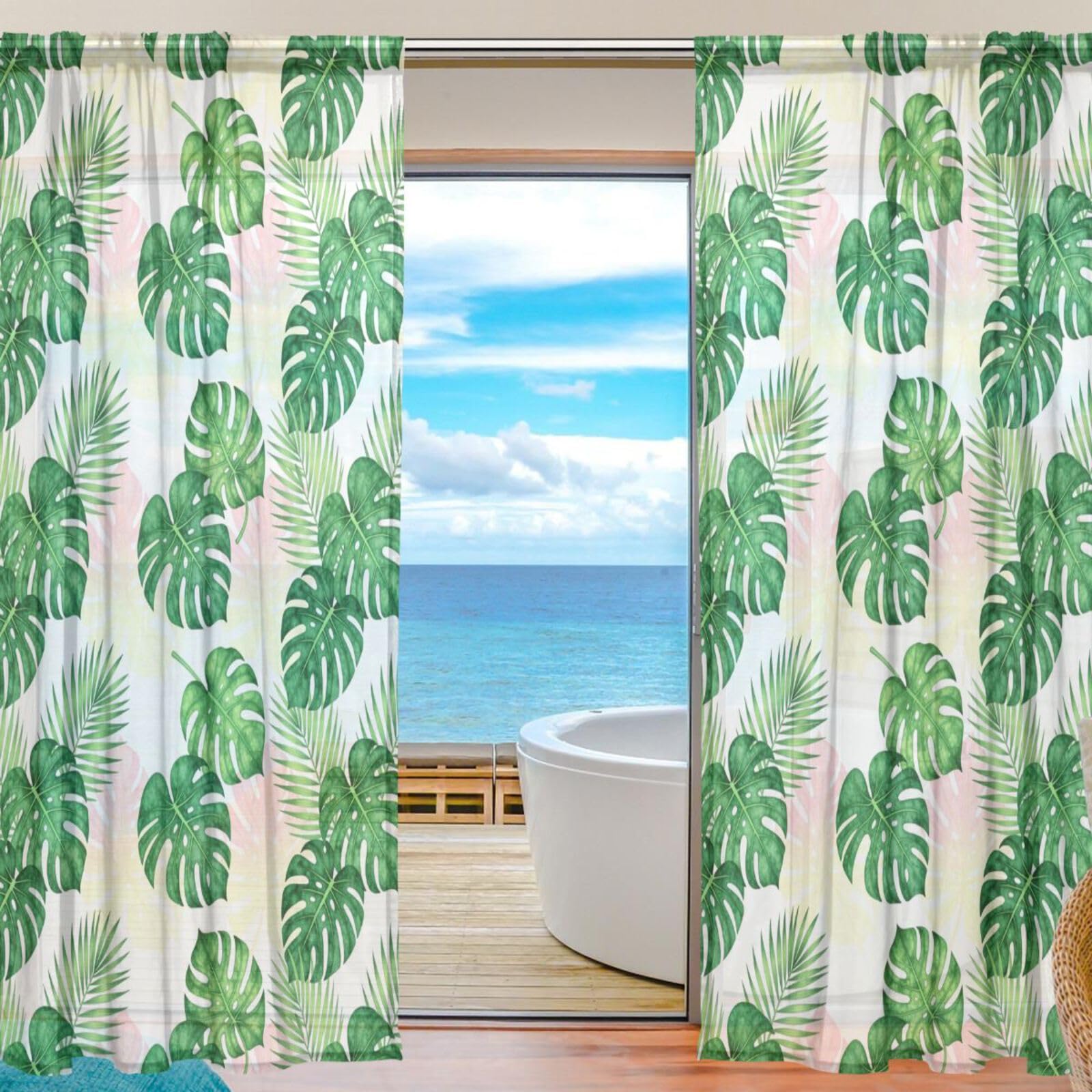 Rideaux transparents légers voilage feuilles tropicales doux