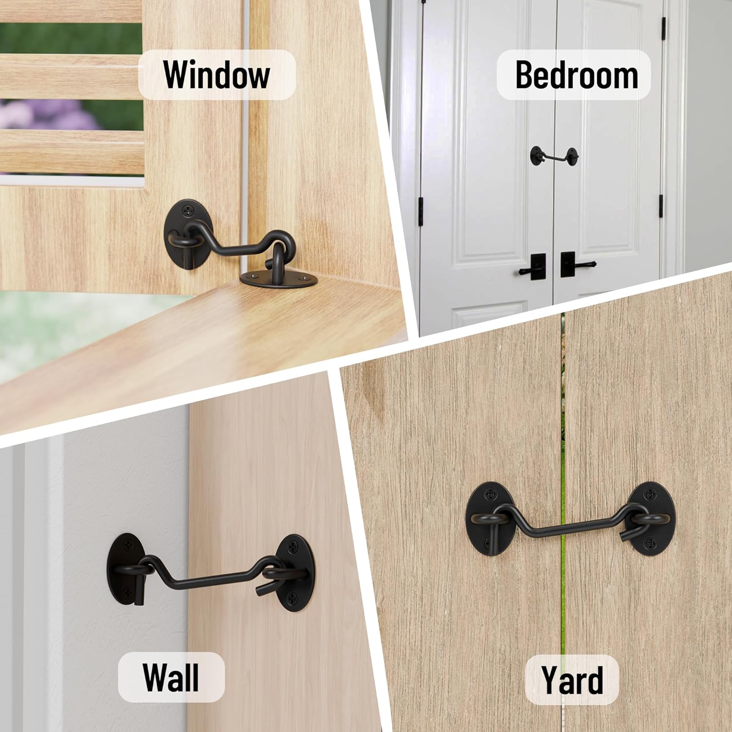 TRIPLE DEER 5" Hook and Eye Latch 4 Pack,Privacy Eye Hook Latch for Slide/Barn/Shed/Door, Window, Fences Cabinet, Barn Door Latch Door Hook Lock for Indoor Outdoor