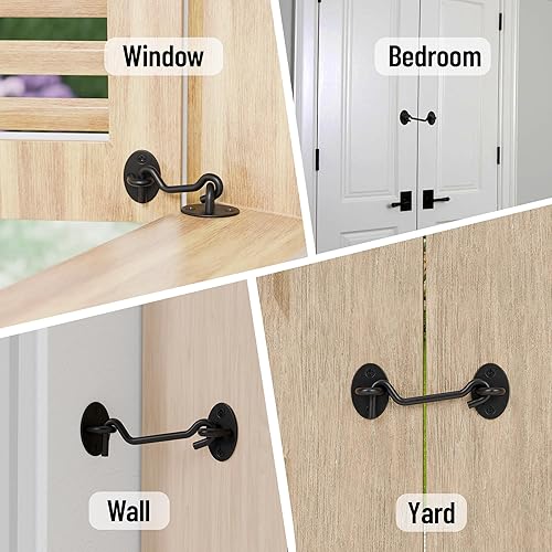Miniatura 8 de TRIPLE DEER Paquete de 2 pestillos de gancho y ojal de 3 pulgadas, pestillo de privacidad para deslizamientogranerocobertizopuerta, ventana,