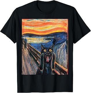 The Scream Black Cat by Munch Edvard Famous Painting Funny T-Shirt