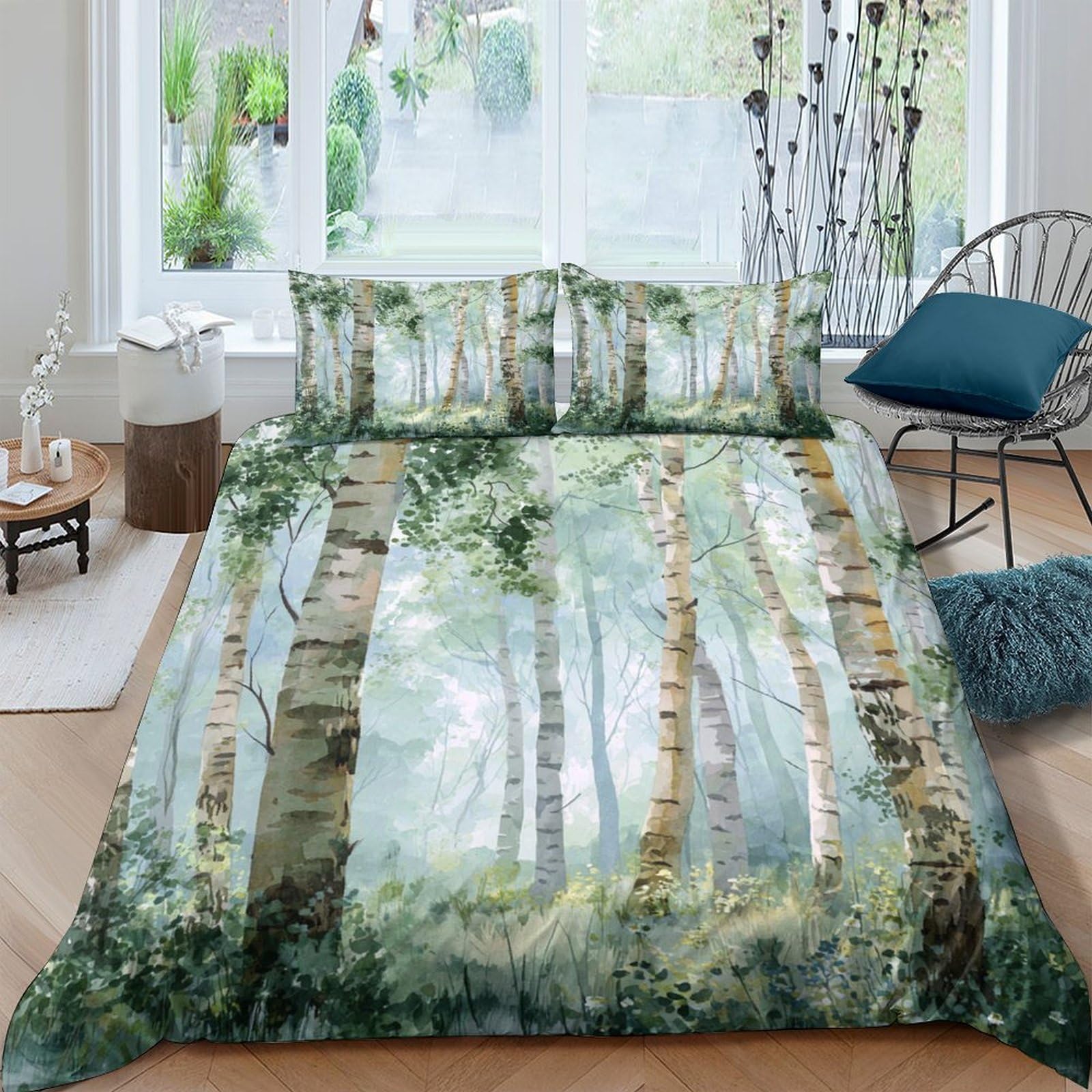 Ctjqhvkz Style-1 3D Printed Forest Sunlight Fitted Sheet Microfiber Soft Breathable Woodland Trees Mattress Cover For Bedroom Guest Room Décor Single（135X200cm）
