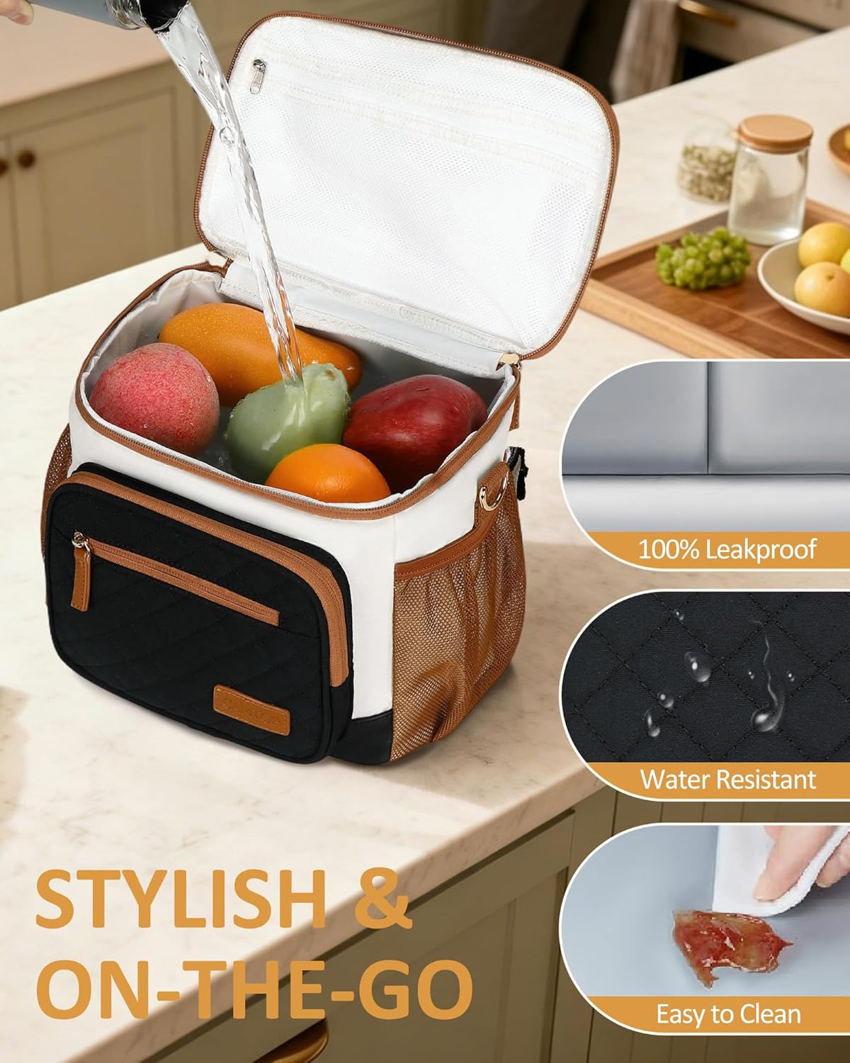 CAMTOP Insulated Lunch Box for Women Men 11L Leakproof Cooler Lunch Bag with 6 Pockets, Waterproof Quilted Lunch Tote for Office Work Travel School Picnic