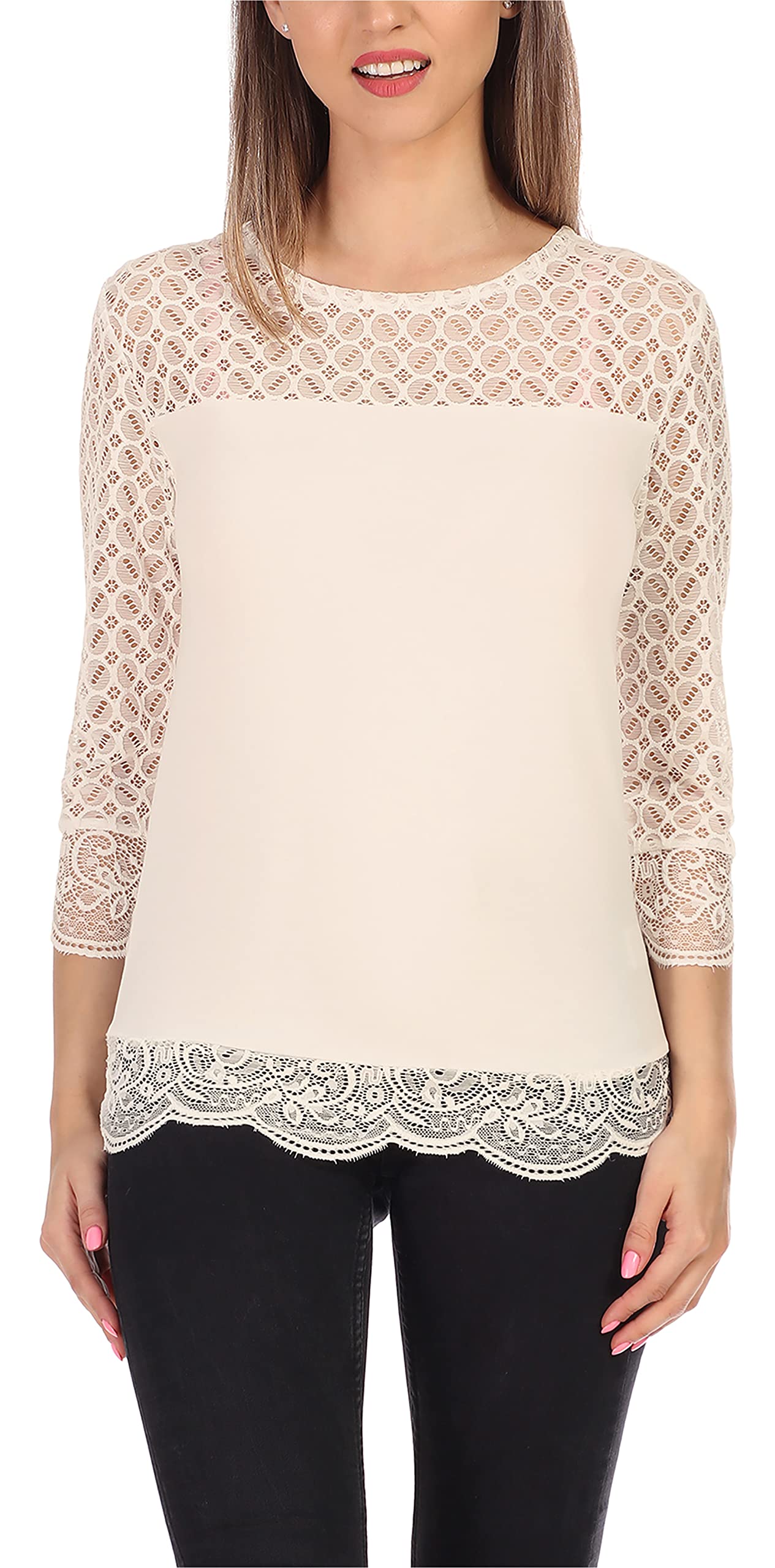 Merry Style Langes Oberteil Shirt mit Spitze MS10-316