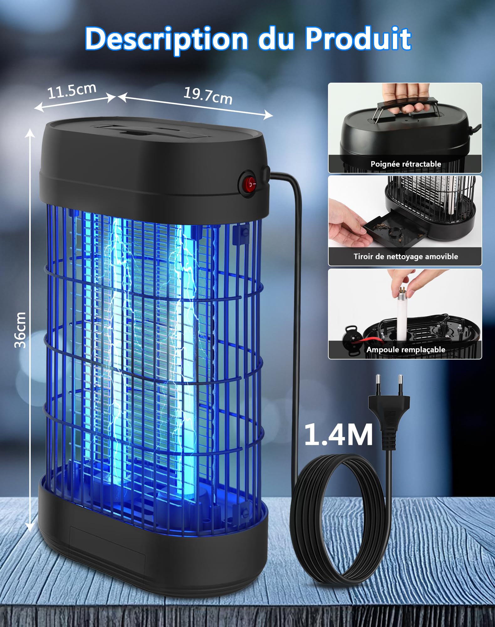 Lampe Anti Moustique, 18W UV Tue Mouche Eléctrique Couvrant 80m², Anti Insectes Moucherons Mites Intérieur Extérieur,Piège à Moustique pour Jardin Terrasse Piscine Chambre Maison Cuisine