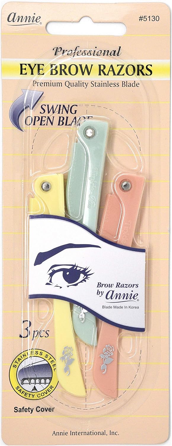 Annie Professional Eye Brow Razors Premium Quality Stainless Blade Swing Open Blade 3 Eye brow Razors