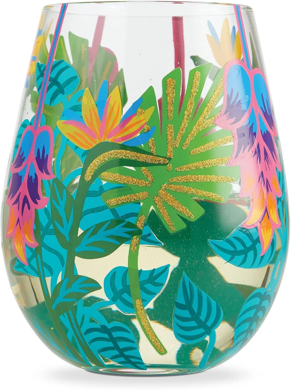Enesco 6004763 Designs by Lolita Tropical Vibes Artisan Hand-Painted Stemless Wine Glass, 20 Ounce, Multicolor