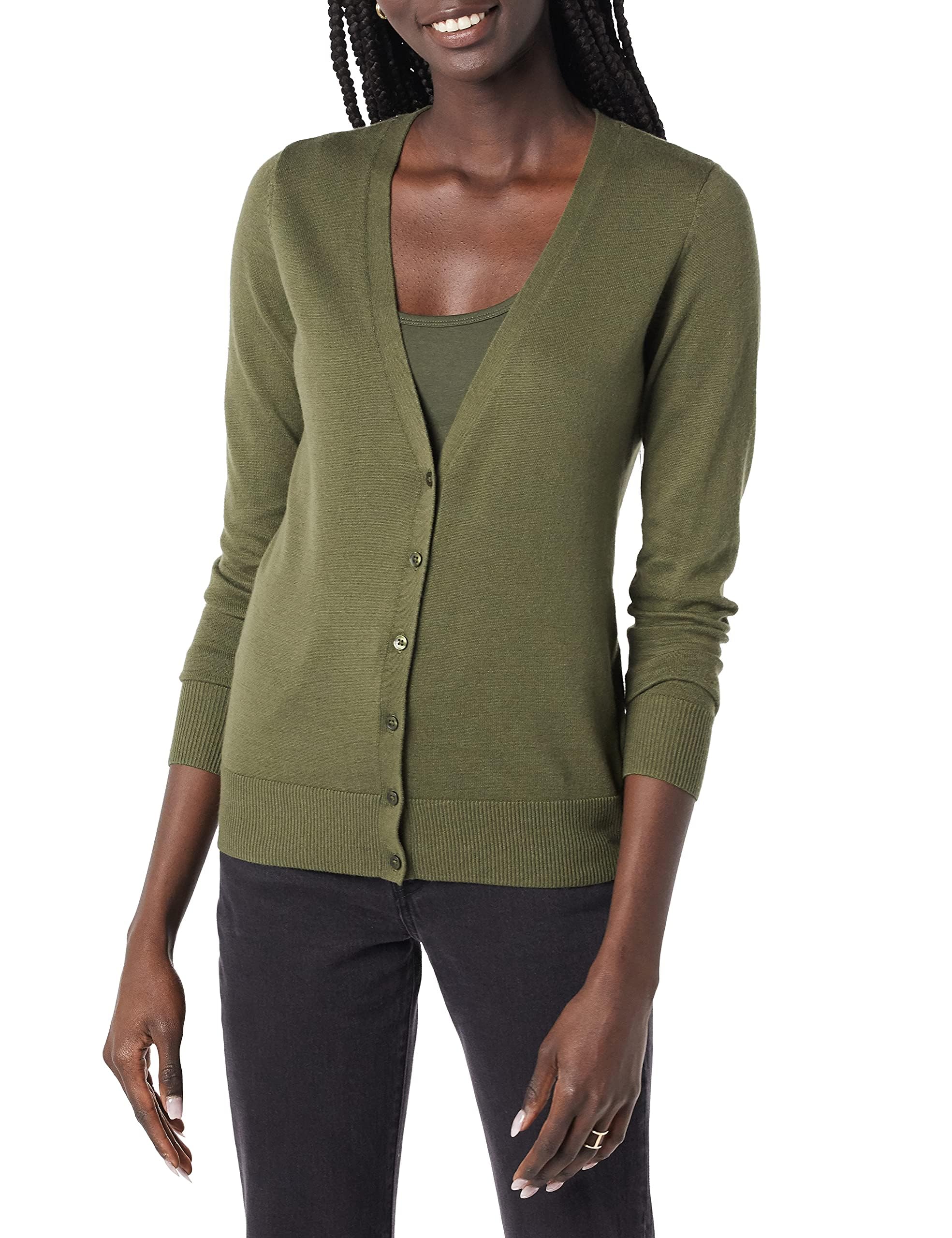 Amazon Essentials Women's Lightweight Cardigan Sweater, Olive, XL