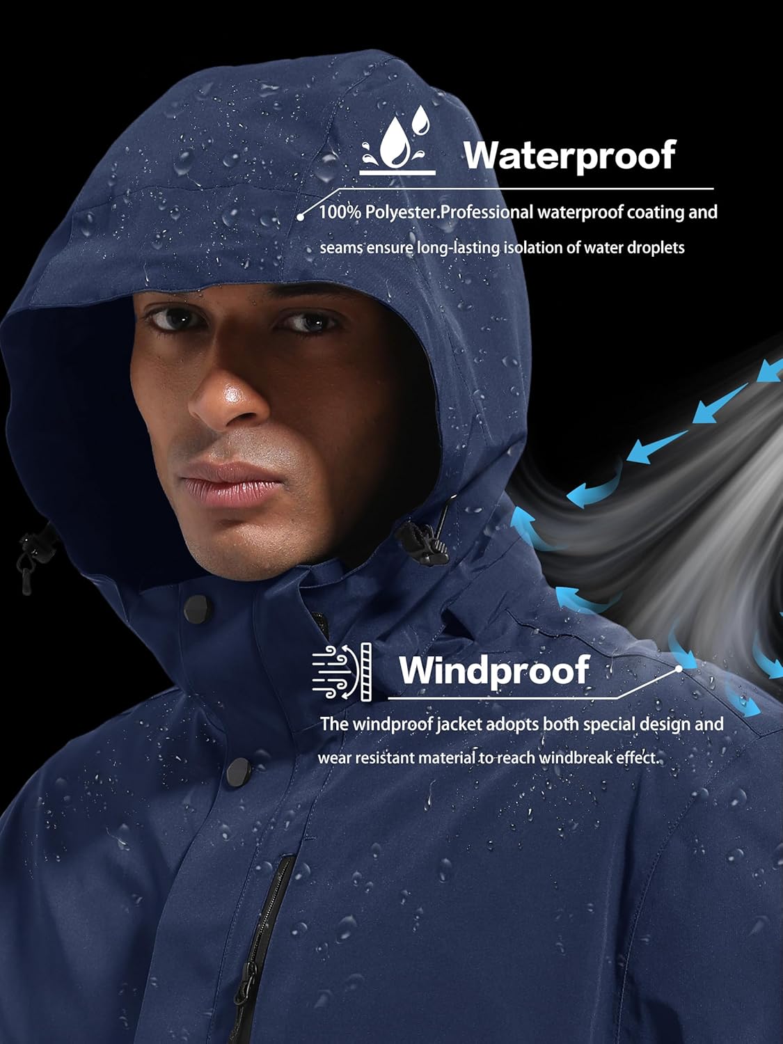 WENRONSTA Men's Lightweight Rain Jacket Waterproof Windbreaker Hooded Raincoat Shell Jacket Outdoor Hiking Fishing Travel - Image 2