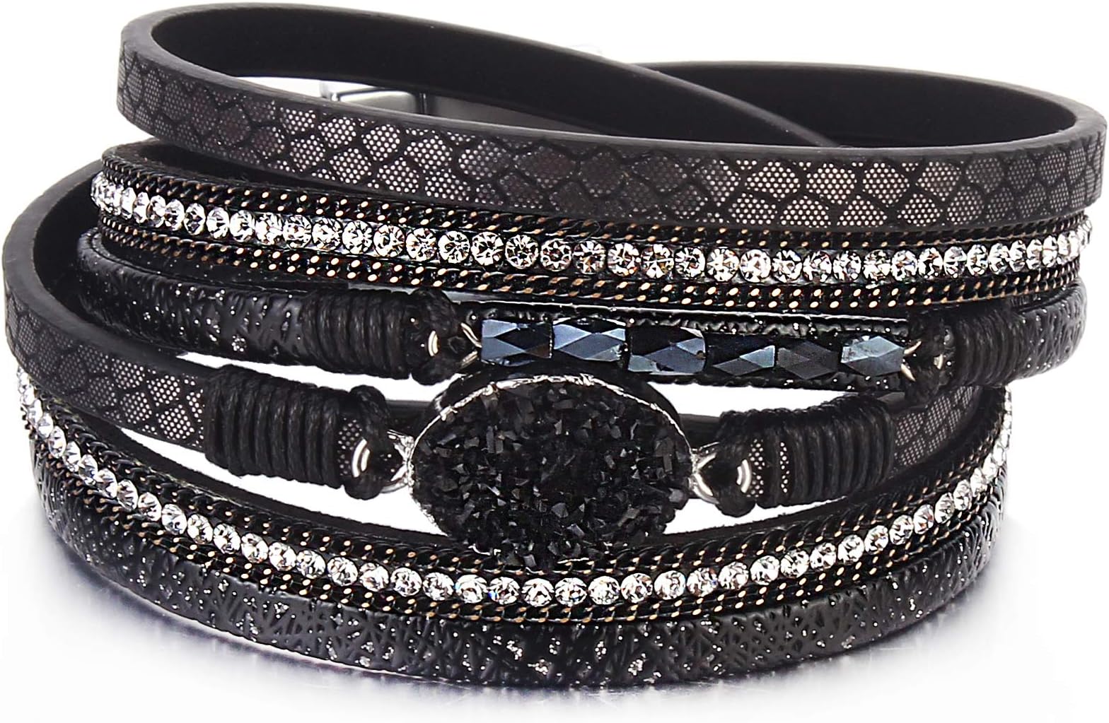 Mothers Day Gifts Boho Leather Wrap Bracelet Stackable Chunky Crystal Cuff Bracelets Western Jewelry Summer Beach Outfits for Women