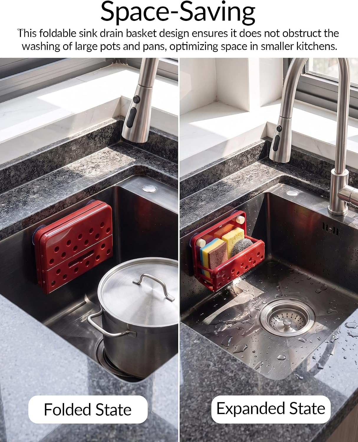 Foldable Sponge Holder for Kitchen Sink with Suction Cup