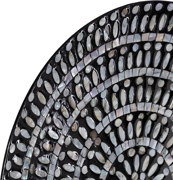 Deco 79 Mother of Pearl Shell Plate Handmade Home Wall Decor Mosaic Wall Sculpture, Wall Art 27 x 3 x 27, Silver