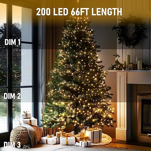 Vista 180 de TW SHINE Luces de Navidad, 200 luces LED de 66 pies para exteriores enchufables con 8 modos, luz impermeable para exteriores, decoraciones de Blanco