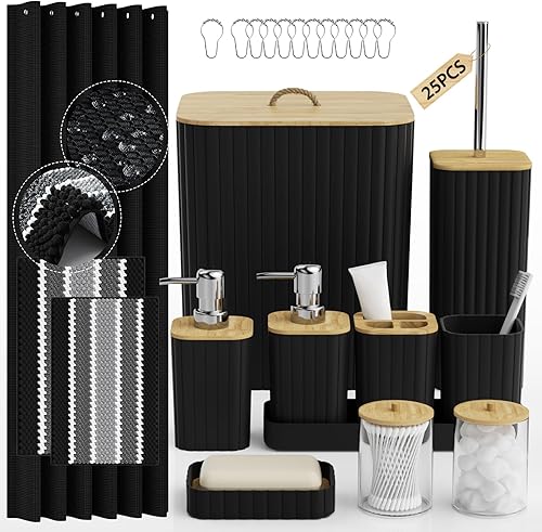 Miniatura 18 de Juego de accesorios de baño InnJoey - Juego de baño de 10 piezas, juego de baño gris, juego de accesorios de baño, cepillo de inodoro, bote de