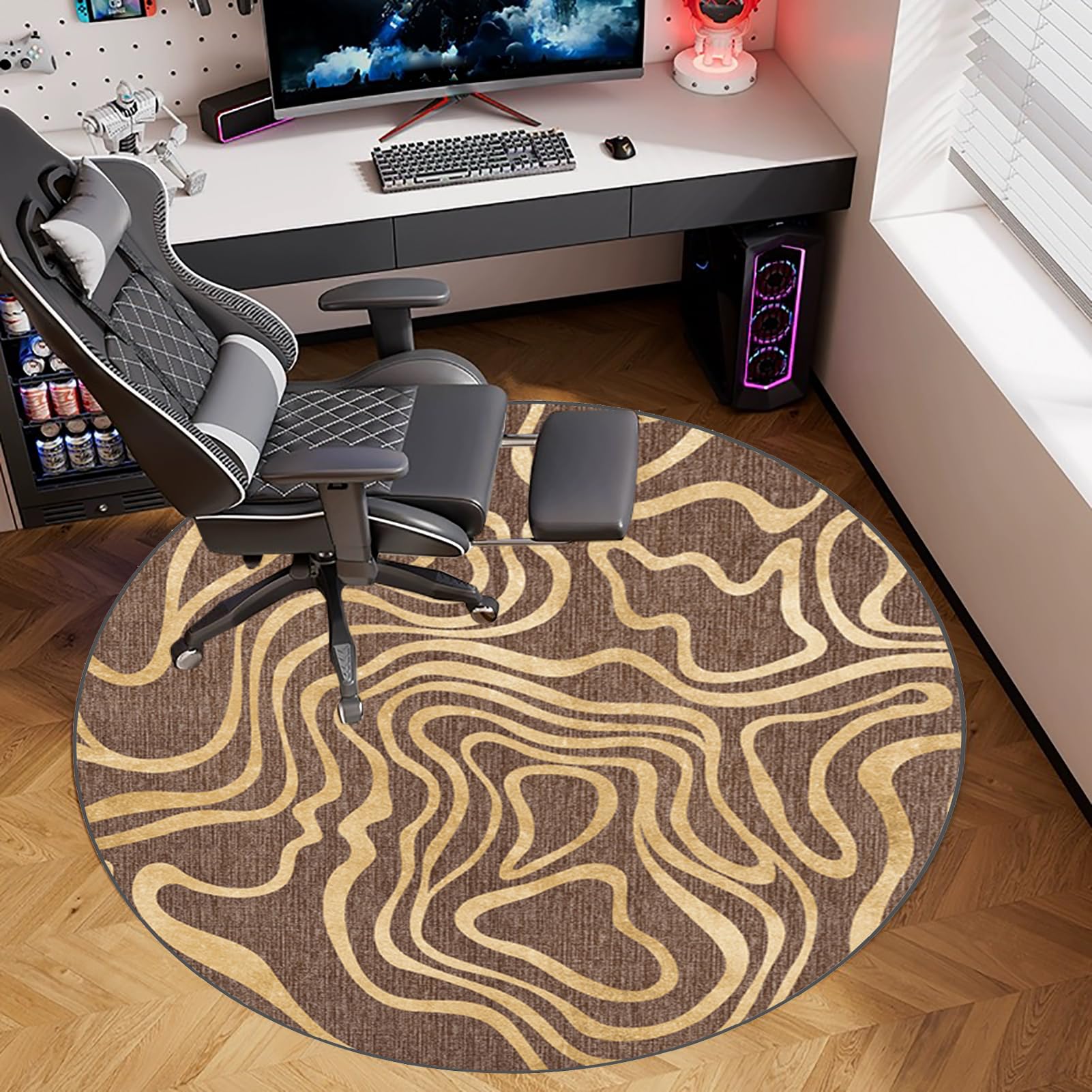 Rund Schreibtischstuhl Unterlage, Bürostuhl Matte, Bodenschutzmatte Bürostuhlunterlage Gaming Teppich, Bodenschutz Bürostuhl Teppichschoner für Hartböden, Parkett, Laminat, Teppichboden 110 cm