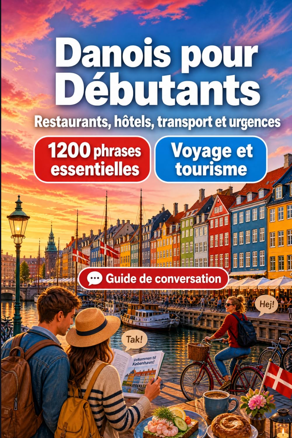 Danois Pour Débutants: 1200 phrases essentielles en Danois pour voyager au Danemark: Guide de prononciation facile, conversations du quotidien, restaurants, hôtels, transports, shopping, urgences