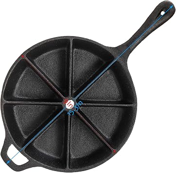WUWEOT Cast Iron Wedge Pan, Round Corn Bread Skillet, 8-edges Biscuit Pan Mini Cake Pan with Long Handle for Scones, Corn Stick, Muffins, Cupcakes and Brownies