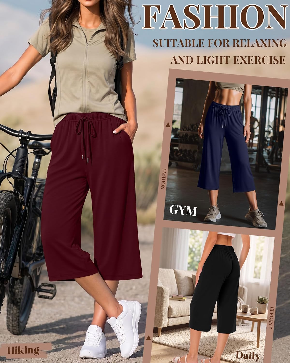 Xaatren 3 Pack Women's Capri Pants Wide Leg Drawstring Comfy Lounge Yoga Pants Loose Casual Cropped Sweatpants with Pockets